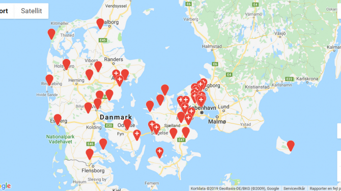 DVL's Danmarkskort har fået prikker af Vandrernes Dag. Kom med os udenfor! Foto Google Maps