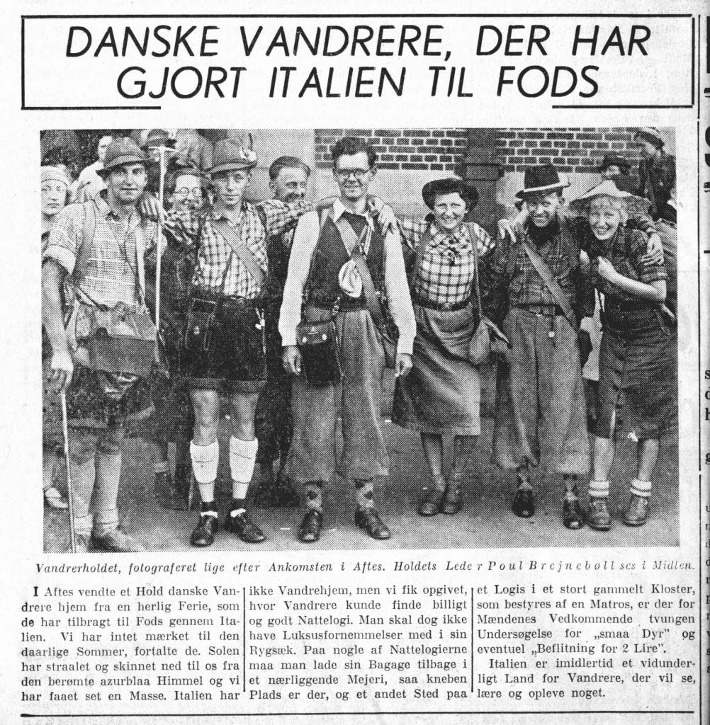 Et udsnit af vandreholdet på Aftenbladets forside den 4. juli 1938. Rita står yderst th.