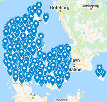 Danmarkskort med gode vandrestier