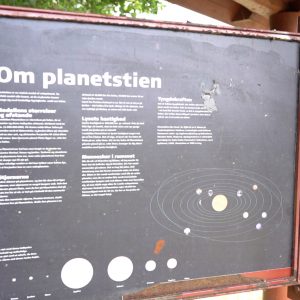 Der er en informationstavle om Planetstien på toppen af Bjerget, hvor Planetstien begynder.