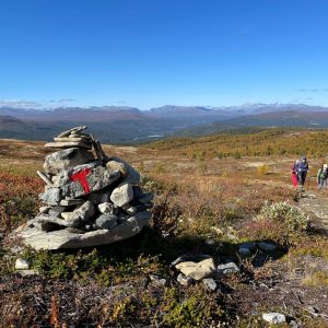 Den Norske Turistforenings letgenkendelige T på varden markerer ruten. Foto Arthur Bredli, Ruten Fjellstue