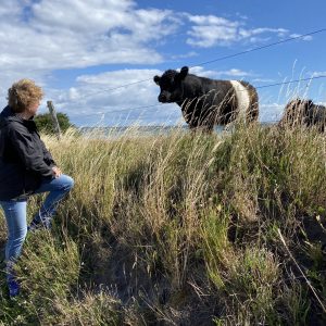 Christine Antorini møder en ko. Foto Ritt Bjerregaard