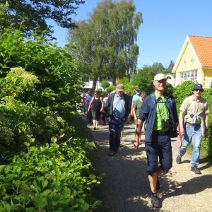 Naturvejleder Jann Ribergaard i spidsen for vandringen rundt ad Købkes Bysti